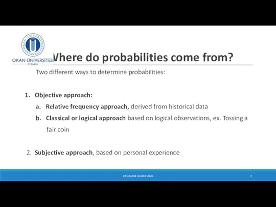 Where do probabilities come from? Two different ways to determine probabilities: