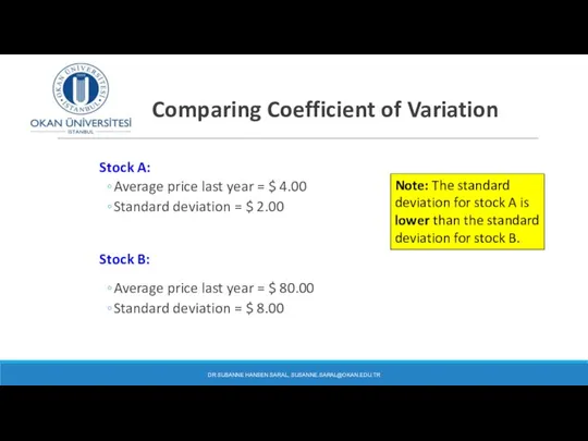 Comparing Coefficient of Variation Stock A: Average price last year =