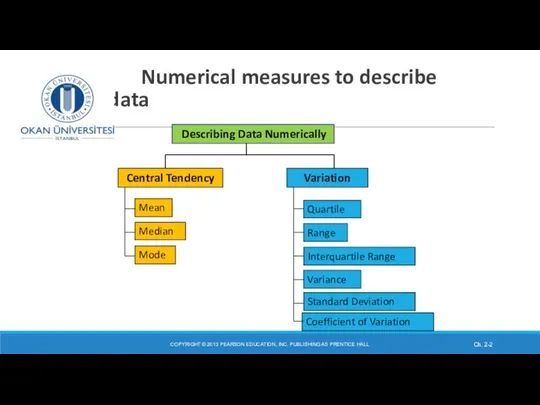 Numerical measures to describe data COPYRIGHT © 2013 PEARSON EDUCATION, INC.