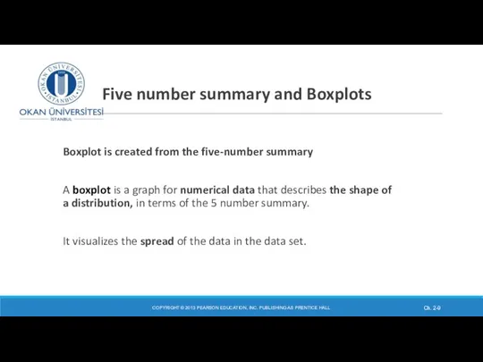 Five number summary and Boxplots Boxplot is created from the five-number