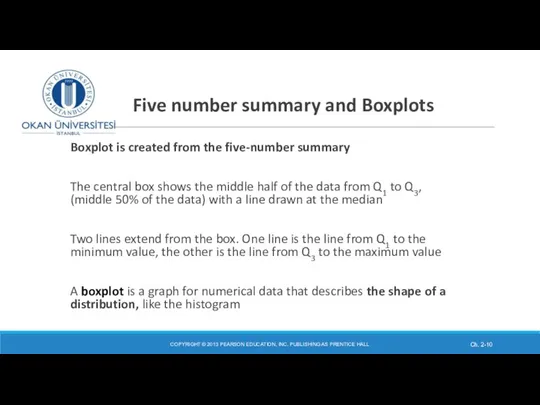 Five number summary and Boxplots Boxplot is created from the five-number