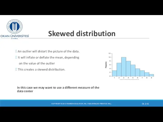 Skewed distribution An outlier will distort the picture of the data.