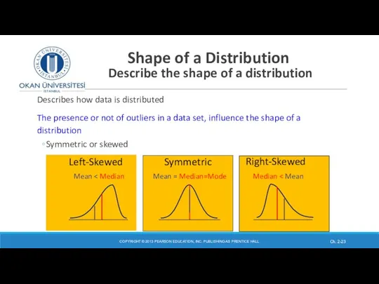 Shape of a Distribution Describe the shape of a distribution Describes