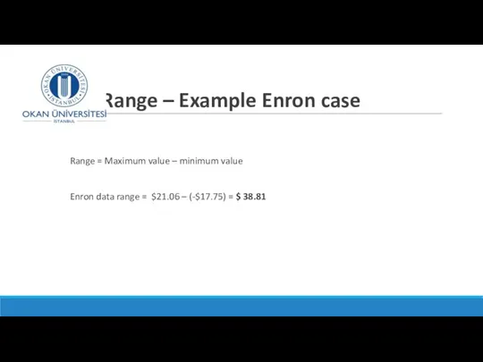 Range – Example Enron case Range = Maximum value – minimum