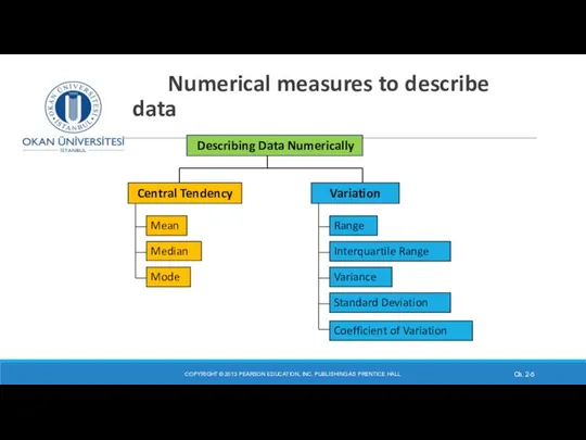 Numerical measures to describe data COPYRIGHT © 2013 PEARSON EDUCATION, INC.