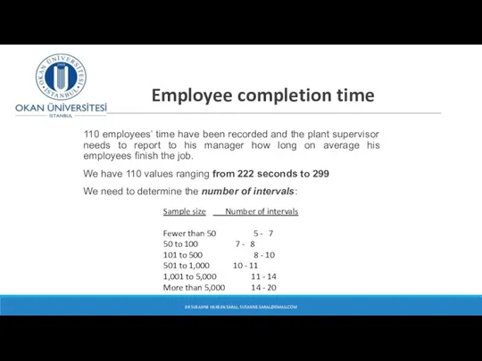 Employee completion time 110 employees’ time have been recorded and the