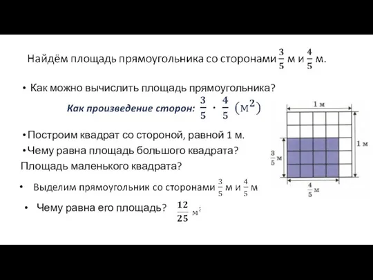 Как можно вычислить площадь прямоугольника? Построим квадрат со стороной, равной 1