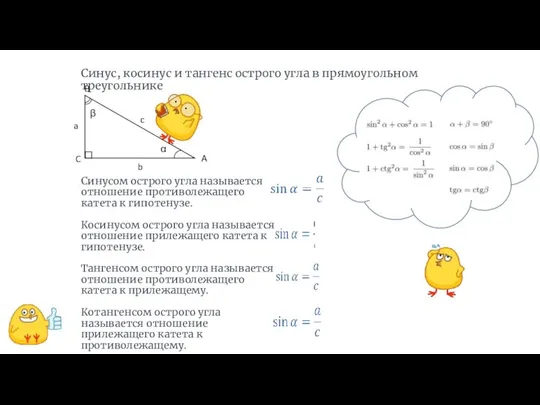 Синус, косинус и тангенс острого угла в прямоугольном треугольнике. Синусом острого