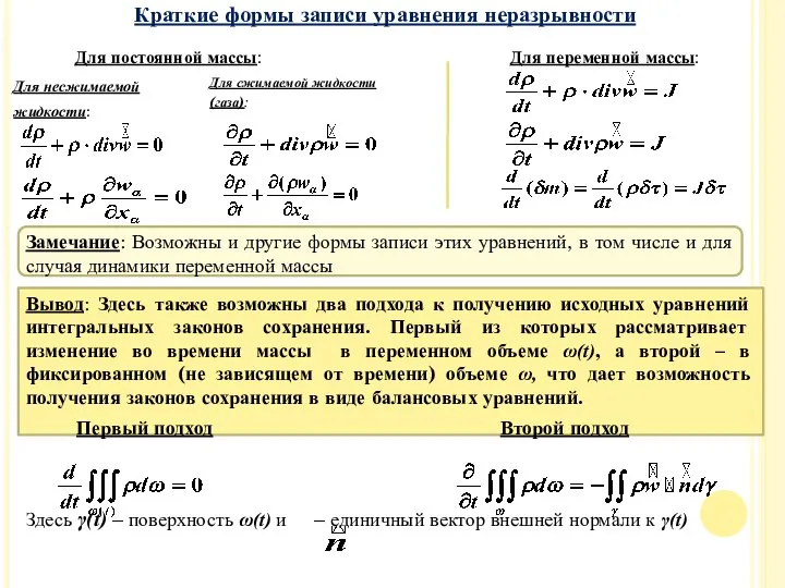 Замечание: Возможны и другие формы записи этих уравнений, в том числе