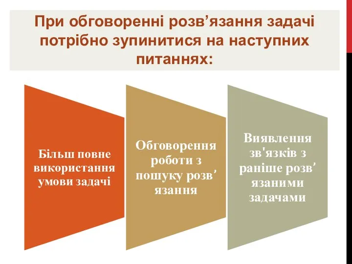 При обговоренні розв’язання задачі потрібно зупинитися на наступних питаннях: