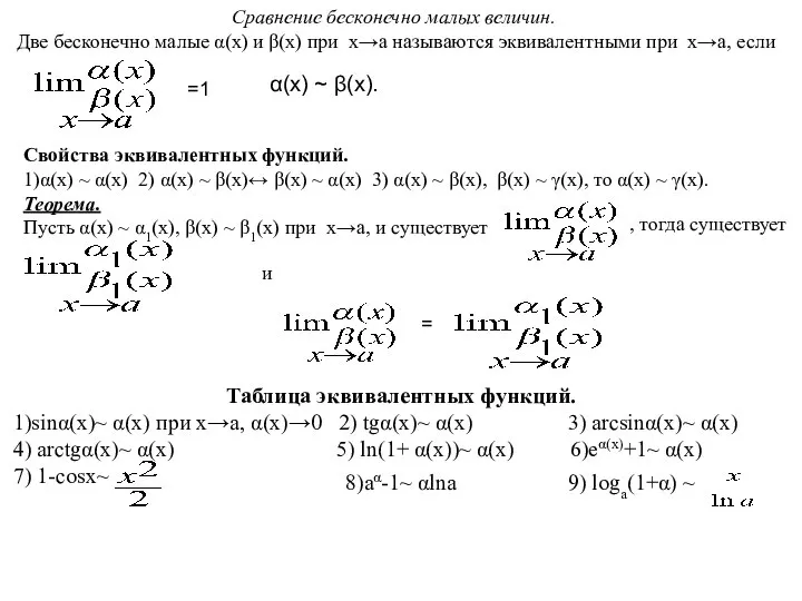 Сравнение бесконечно малых величин. Две бесконечно малые α(x) и β(x) при