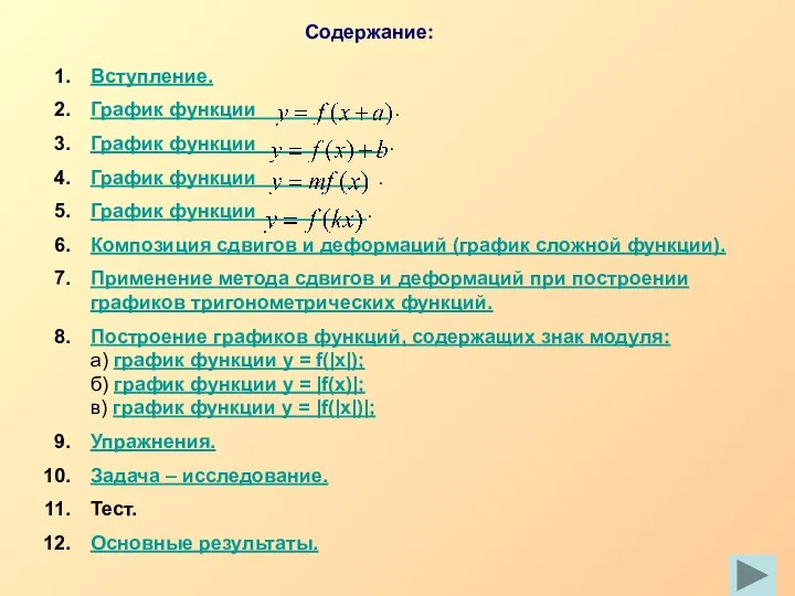 Содержание: Вступление. График функции . График функции . График функции .