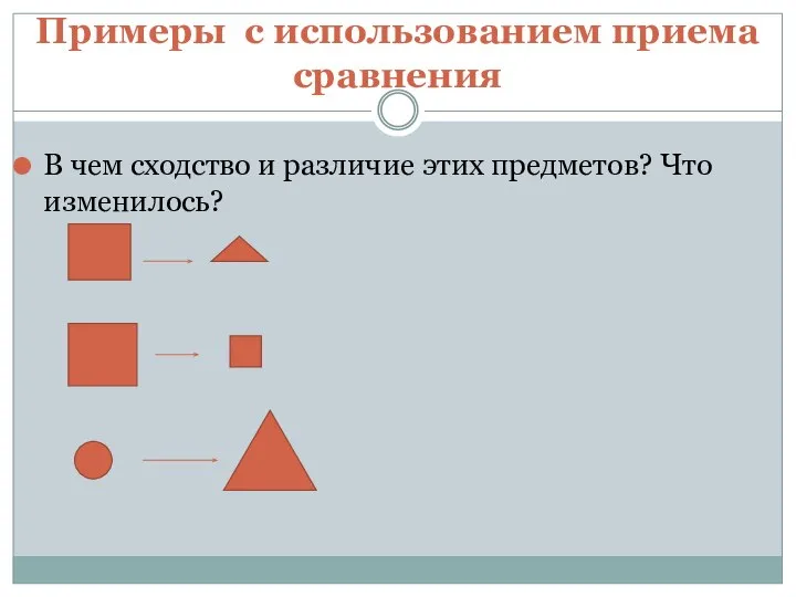 Примеры с использованием приема сравнения В чем сходство и различие этих предметов? Что изменилось?