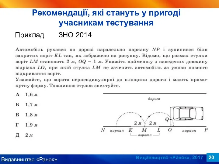 Видавництво «Ранок», 2017 Приклад ЗНО 2014 Рекомендації, які стануть у пригоді учасникам тестування