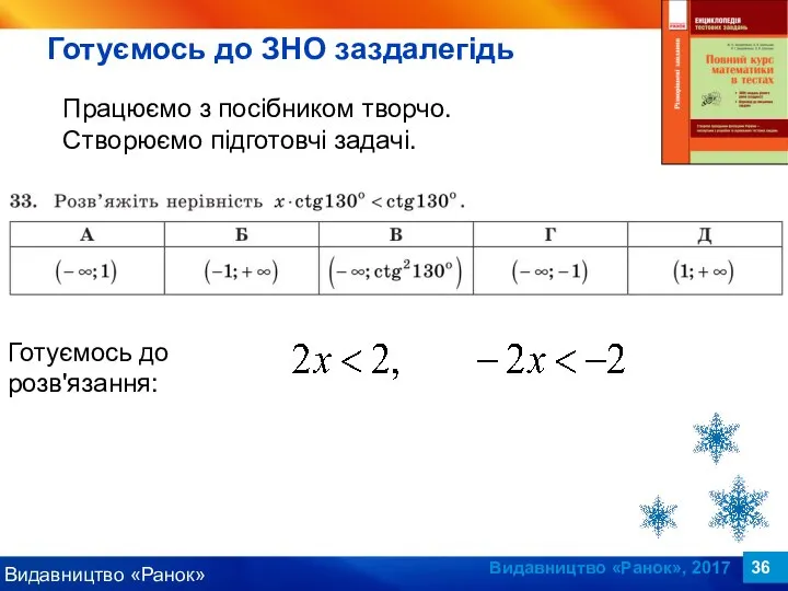 Видавництво «Ранок», 2017 Працюємо з посібником творчо. Створюємо підготовчі задачі. Готуємось