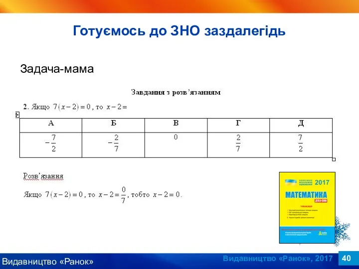 Видавництво «Ранок», 2017 Задача-мама Готуємось до ЗНО заздалегідь