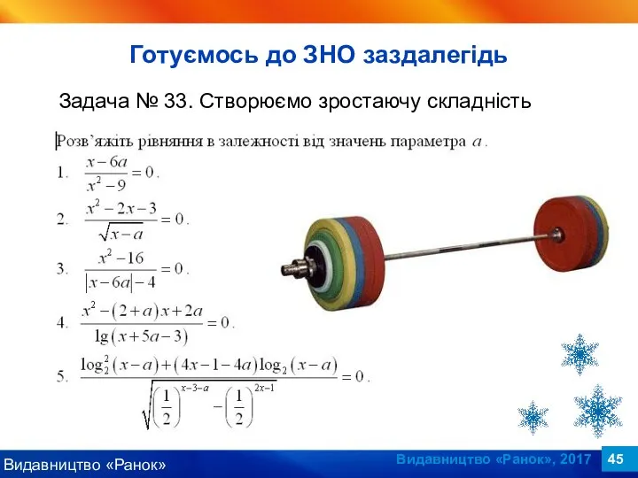 Видавництво «Ранок», 2017 Задача № 33. Створюємо зростаючу складність Готуємось до ЗНО заздалегідь