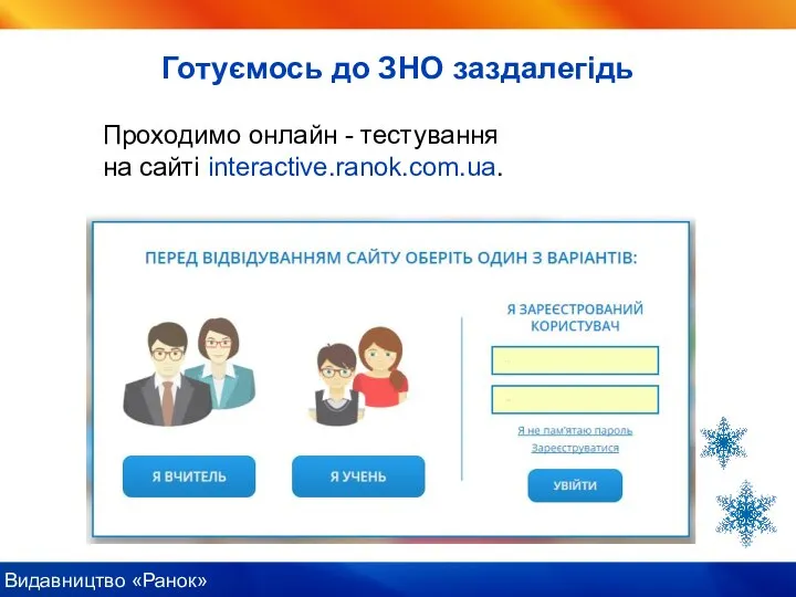 Готуємось до ЗНО заздалегідь Проходимо онлайн - тестування на сайті interactive.ranok.com.ua.