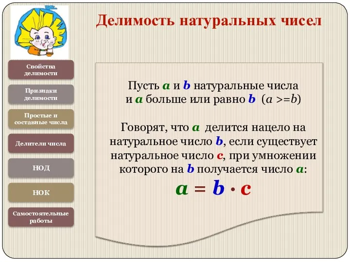 Свойства делимости Признаки делимости Простые и составные числа Делители числа НОД