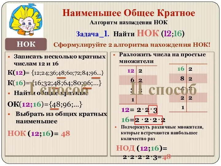 Записать несколько кратных числам 12 и 16 НОК Наименьшее Общее Кратное