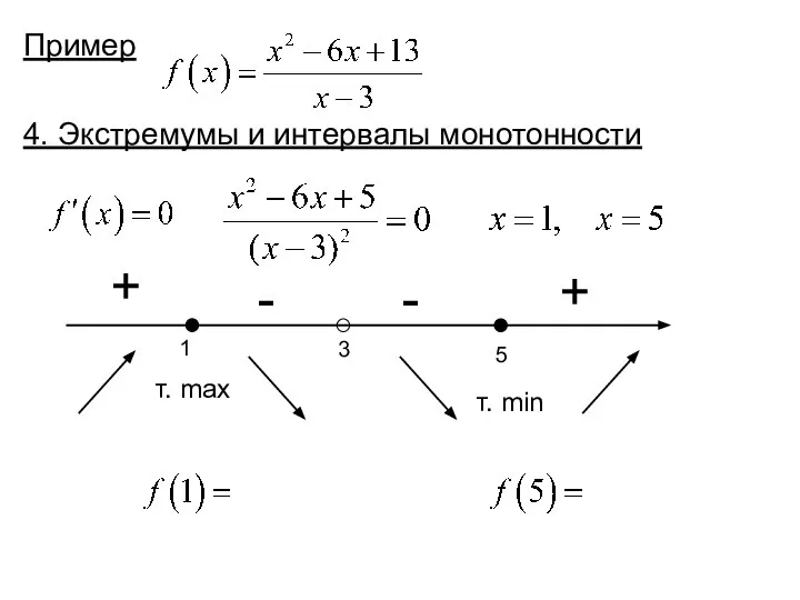 Пример 4. Экстремумы и интервалы монотонности 1 3 5 + +