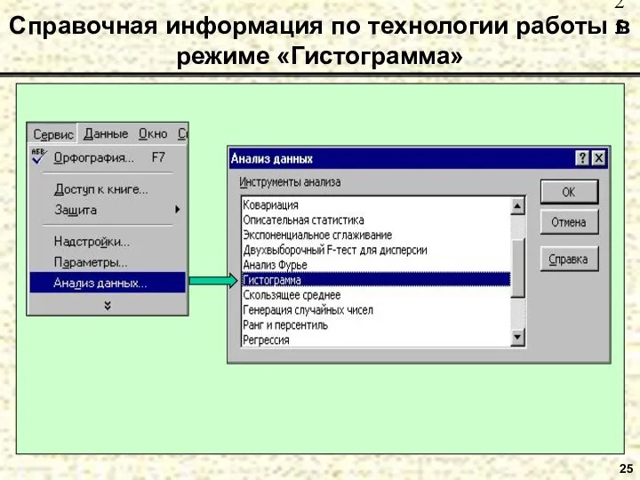 25 Справочная информация по технологии работы в режиме «Гистограмма»