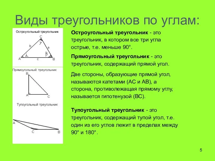Виды треугольников по углам: Остроугольный треугольник