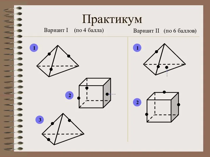 Практикум Вариант I (по 4 балла) Вариант II (по 6 баллов) 1 2 3 1 2