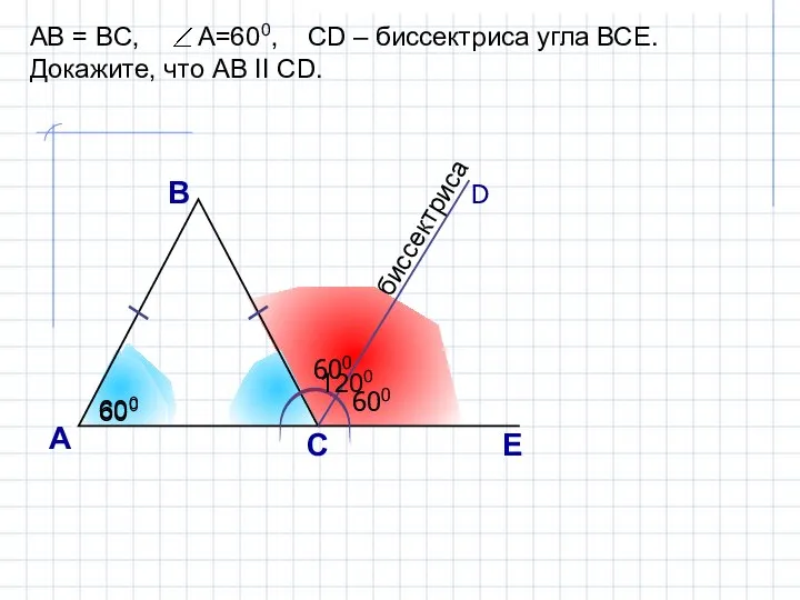А С В D E AB = BC, A=600, CD –