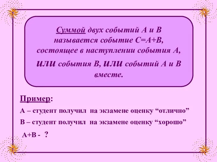 Пример: А – студент получил на экзамене оценку “отлично” В –