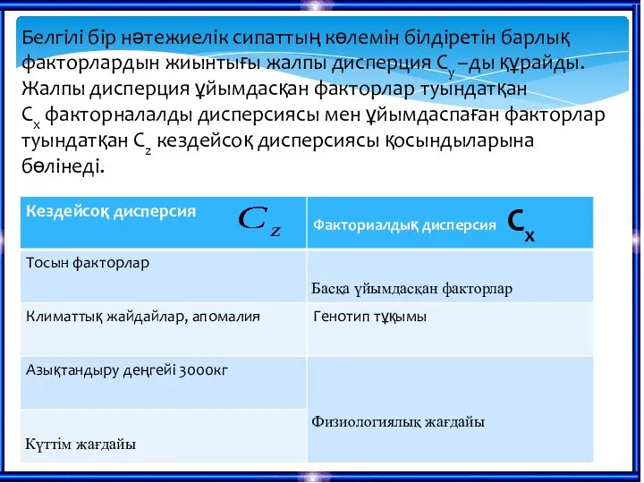 4 Белгілі бір нәтежиелік сипаттың көлемін білдіретін барлық факторлардын жиынтығы жалпы