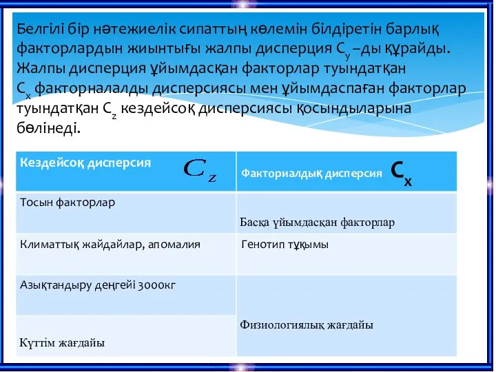 4 Белгілі бір нәтежиелік сипаттың көлемін білдіретін барлық факторлардын жиынтығы жалпы