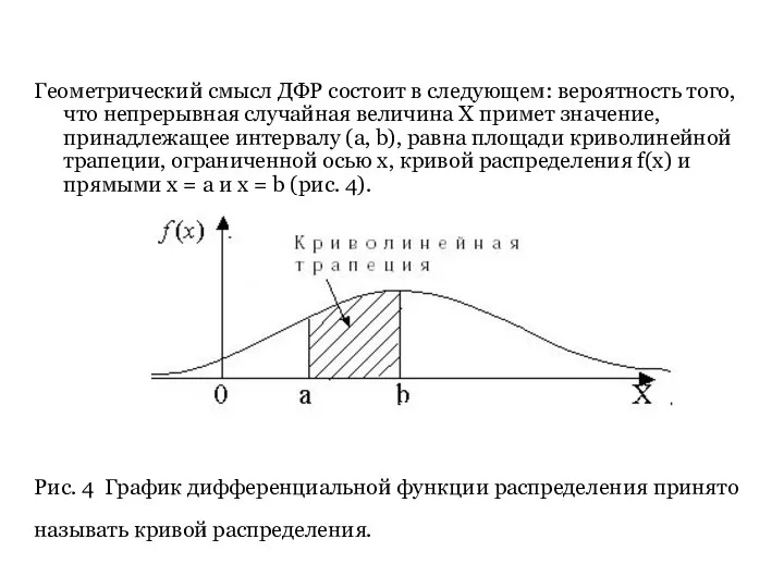 Геометрический смысл ДФР состоит в следующем: вероятность того, что непрерывная случайная