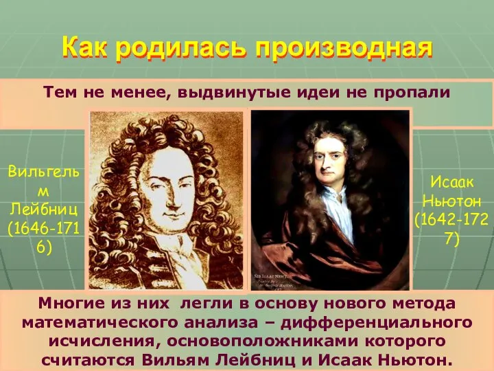 Как родилась производная Тем не менее, выдвинутые идеи не пропали впустую.