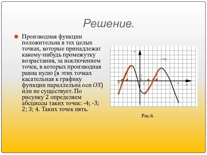 Решение. Производная функции положительна в тех целых точках, которые принадлежат какому-нибудь