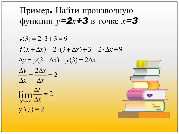 Пример. Найти производную функции у=2х+3 в точке х=3