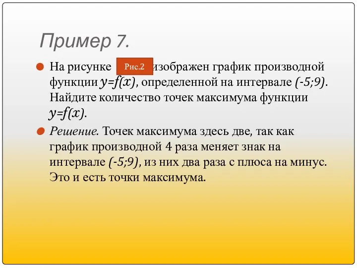 Пример 7. На рисунке изображен график производной функции y=f(x), определенной на