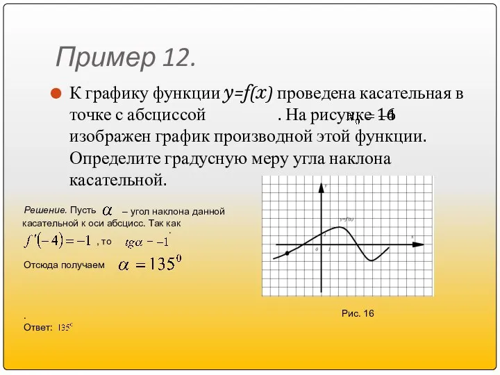 Пример 12. К графику функции y=f(x) проведена касательная в точке с