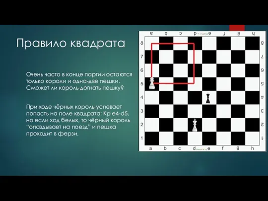 Правило квадрата Очень часто в конце партии остаются только короли и