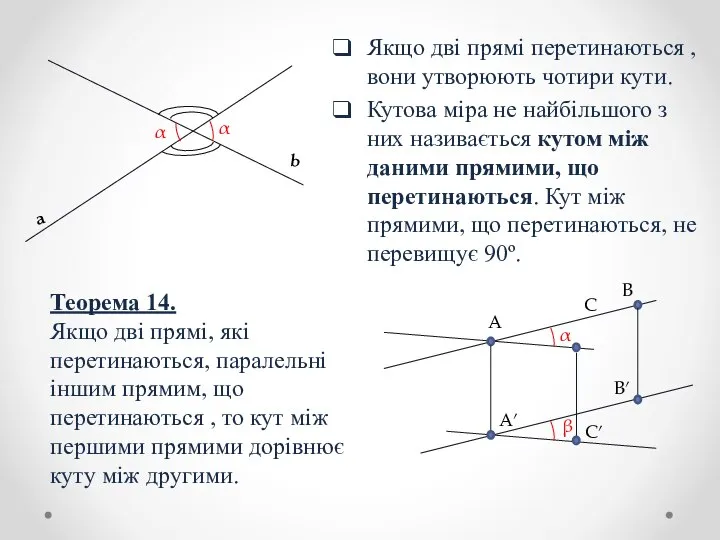 Якщо дві прямі перетинаються , вони утворюють чотири кути. Кутова міра