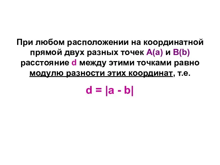 При любом расположении на координатной прямой двух разных точек А(а) и