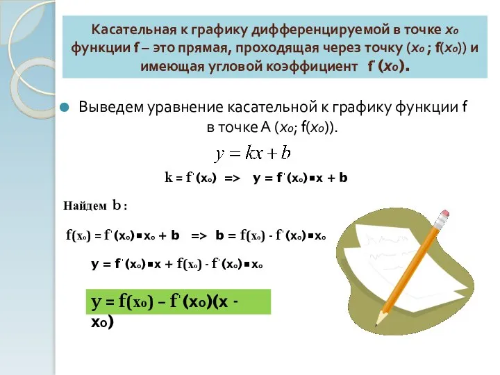 Касательная к графику дифференцируемой в точке хо функции f – это