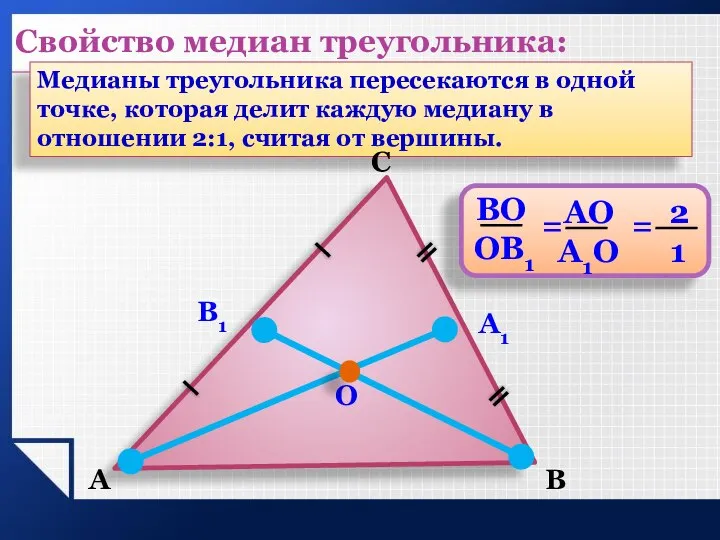 Медианы треугольника пересекаются в одной точке, которая делит каждую медиану в