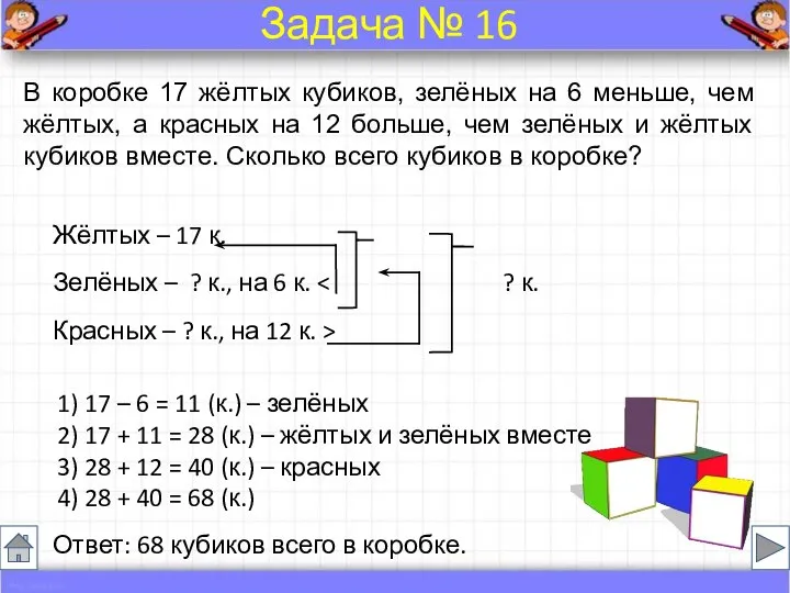 Жёлтых – 17 к. Зелёных – ? к., на 6 к.