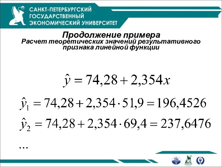 Продолжение примера Расчет теоретических значений результативного признака линейной функции