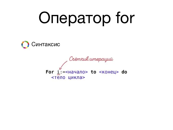 Оператор for Синтаксис