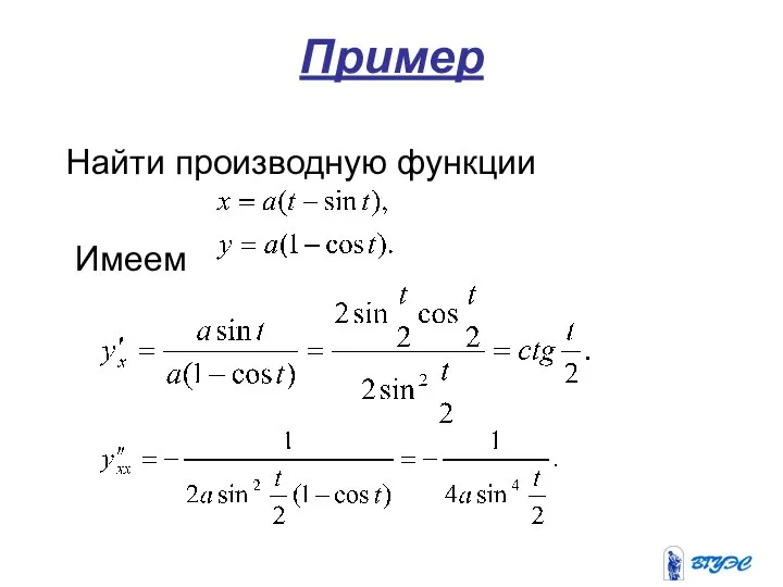 Пример Найти производную функции Имеем