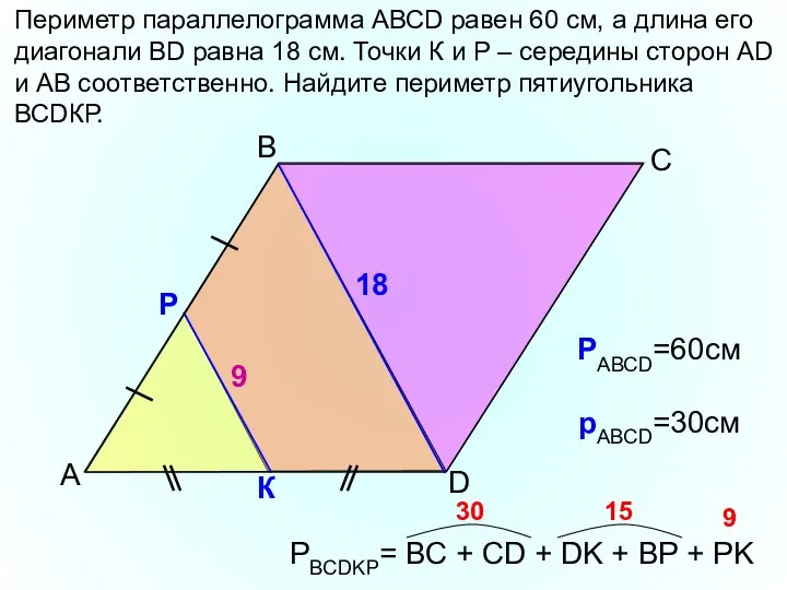 В А D Периметр параллелограмма АВСD равен 60 см, а длина