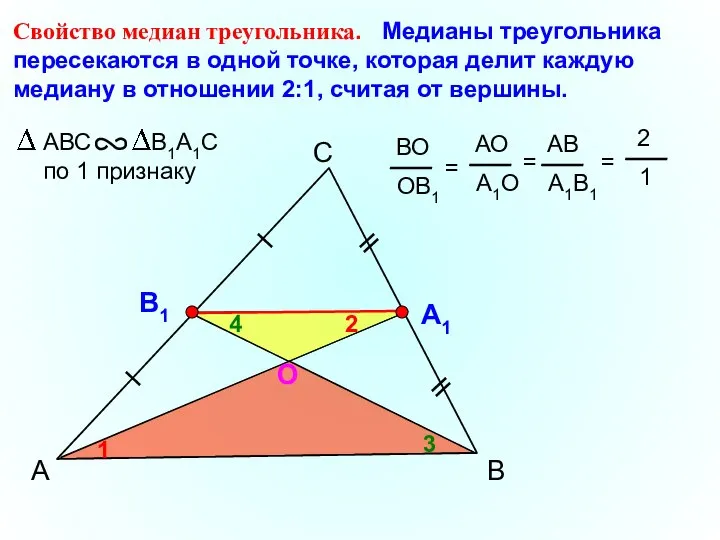 А С В Свойство медиан треугольника. Медианы треугольника пересекаются в одной