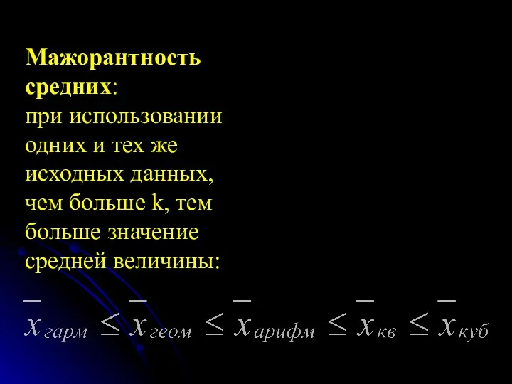 Мажорантность средних: при использовании одних и тех же исходных данных, чем